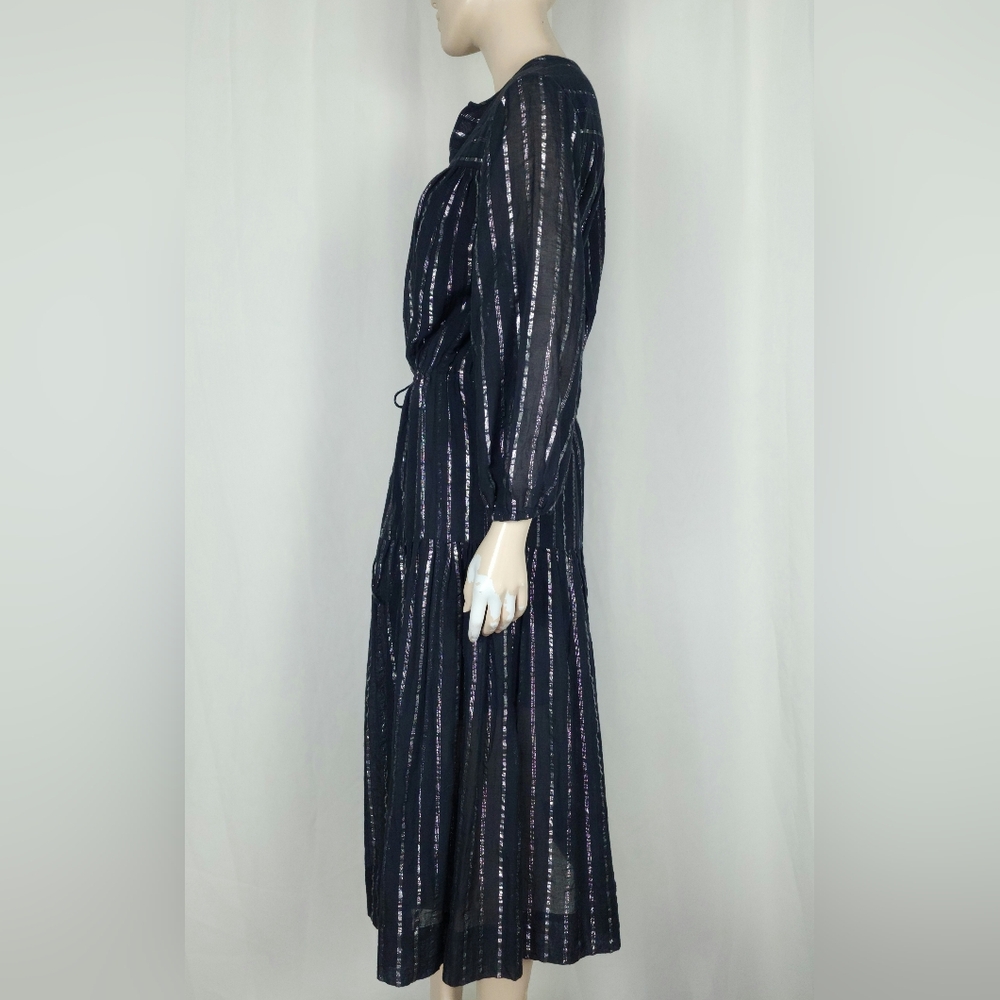 ISABEL MARANT ETOILE Women's sz 40 Black Metallic Silver Stripe Tiered Dress M - Picture 5 of 15